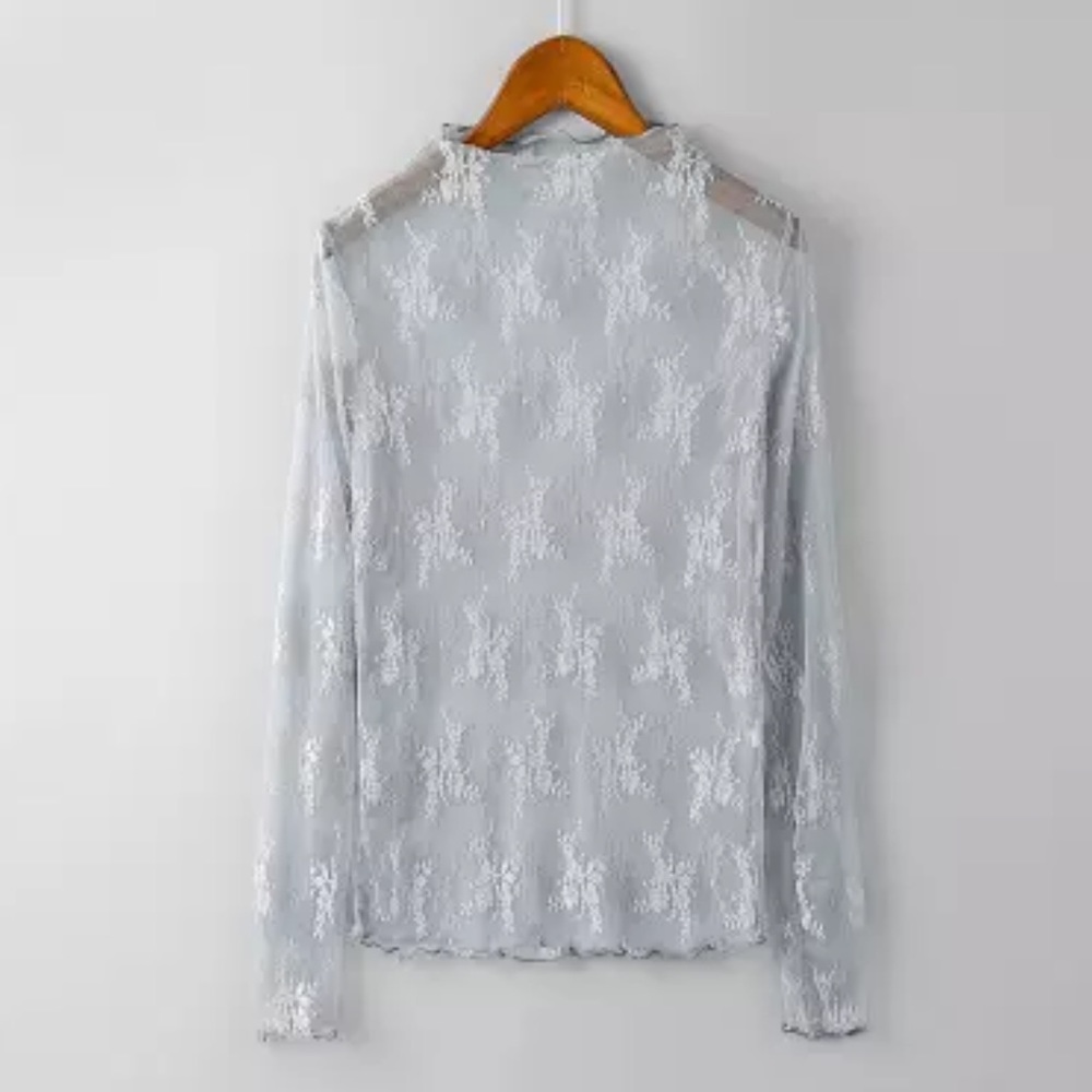 Lace blouse top shirt mesh transparent sexy women’s long sleeve - Picture 4 of 10
